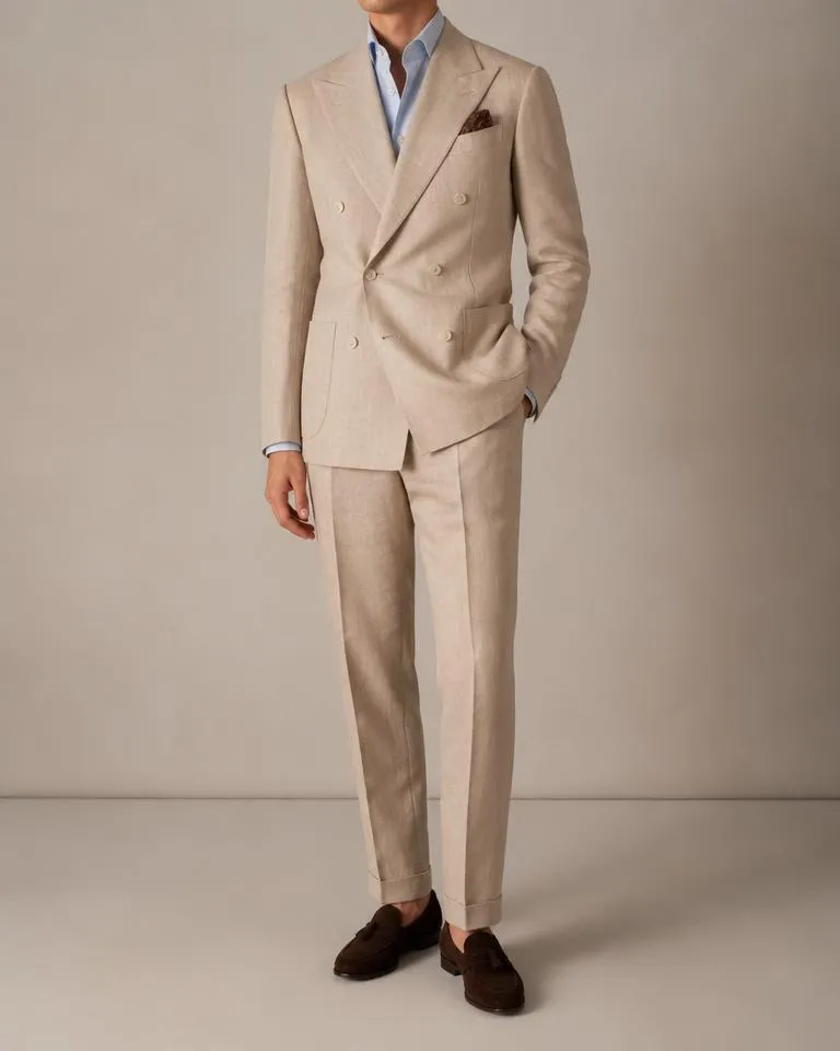 Beige Linen Double Breasted