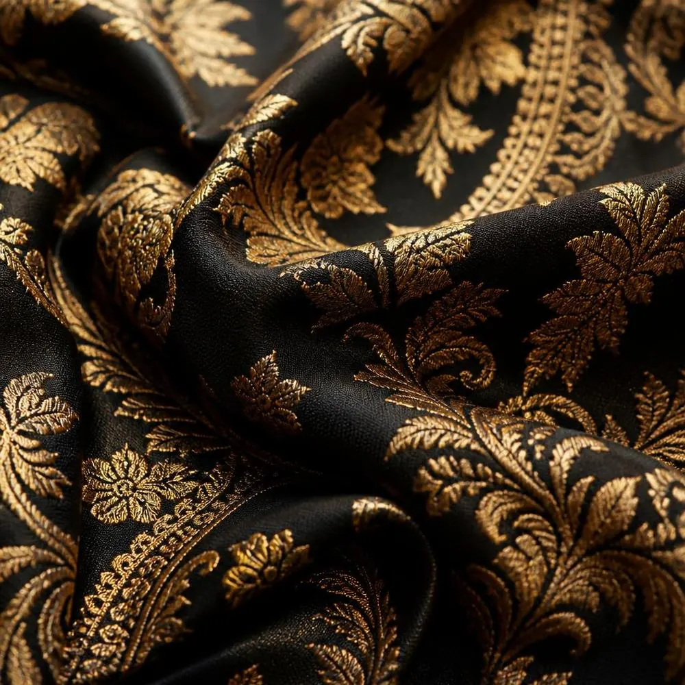 Black Gold Jacquard fabric — 70% Wool / 30% Silk Jacquard
