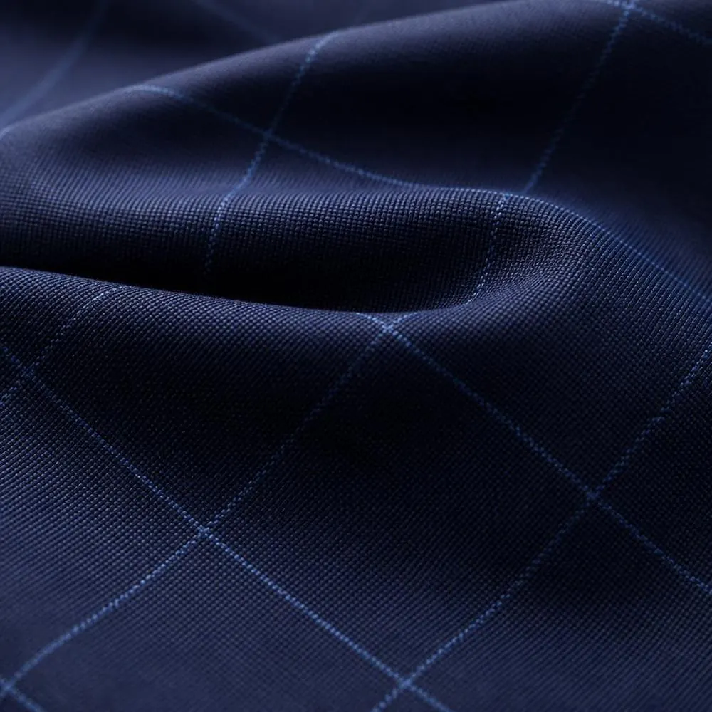 Ink Blue Windowpane fabric — 100% Super 120s Wool