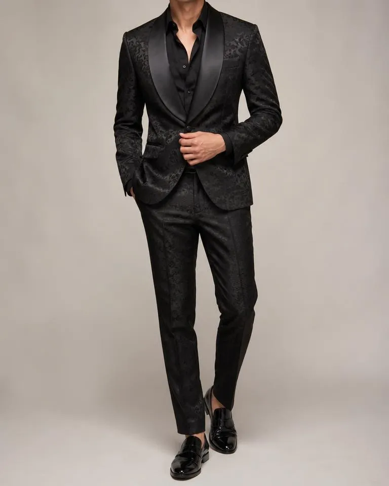 Black Jacquard Party Suit