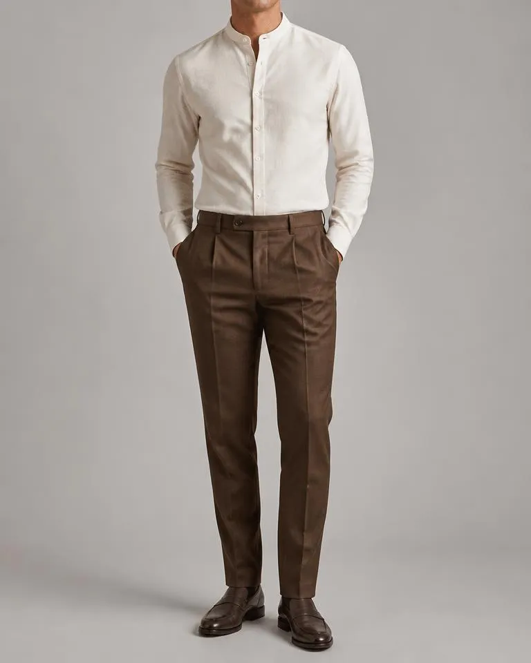 Cream Band Collar Shirt