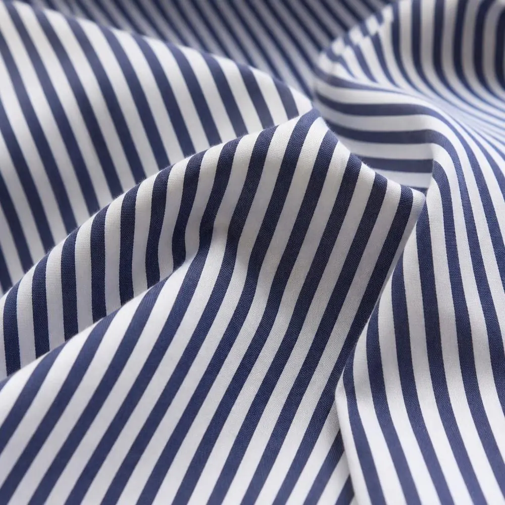 Bengal Stripe Navy fabric — 100% Cotton, 100/2