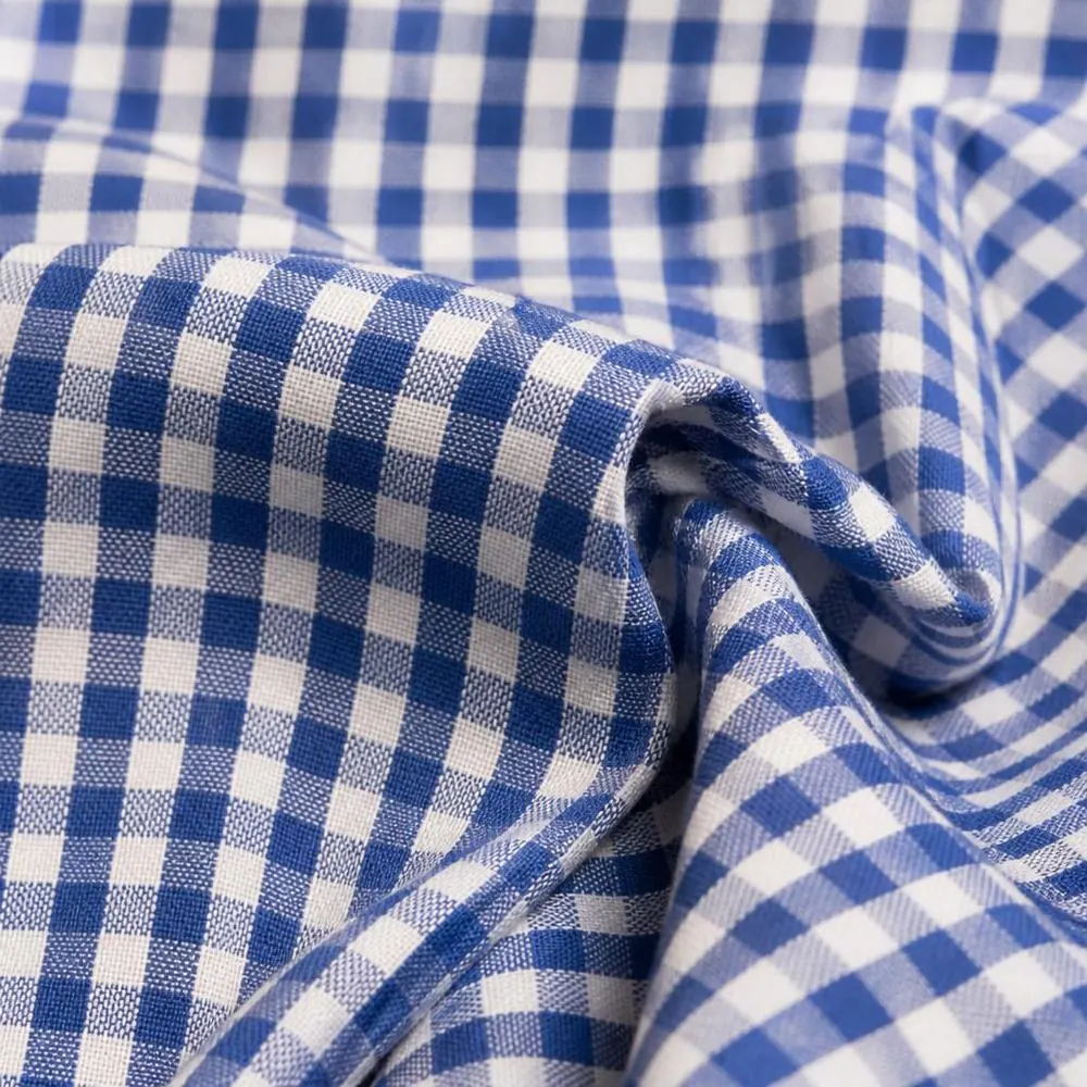 Gingham Check Blue fabric — 100% Cotton, 120/2